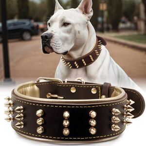 Spiked Leather Dog Collar Handmade Heavy Duty Genuine Leather Collar Medium NEW
